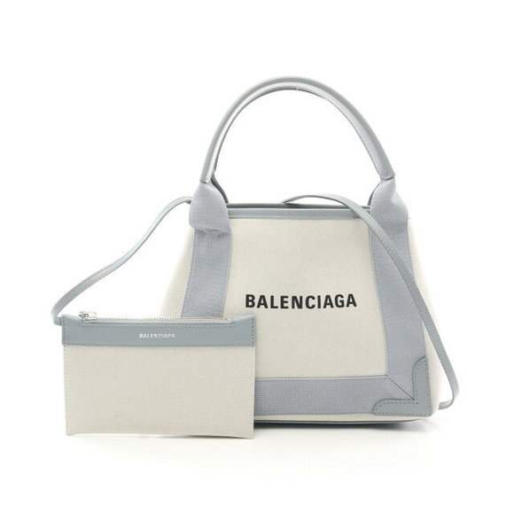 Balenciaga Navy Blue Cabas Handbag Leather Ivory White Blue - Picture 1 of 7
